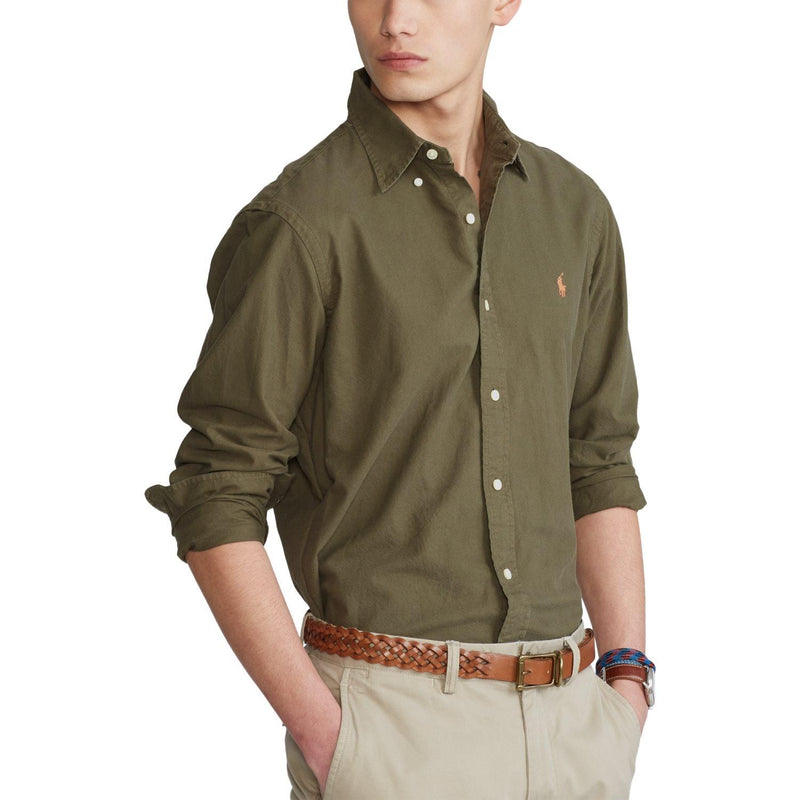 Polo Ralph Lauren Slim Fit Garment-Dyed Oxford Shirt Skjorte Oliven - chrismoa.no