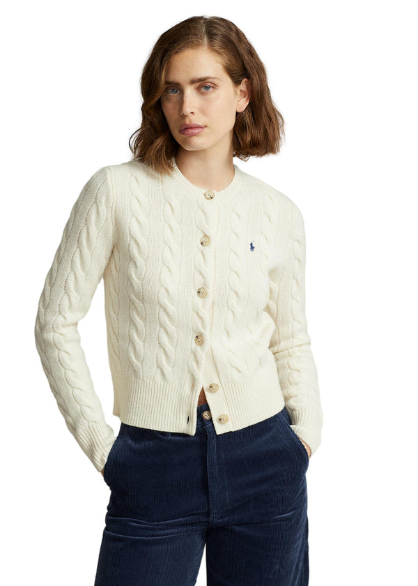 Polo Ralph Lauren Cable-Knit Wool-Cashmere Cardigan Genser Off-White - chrismoa.no