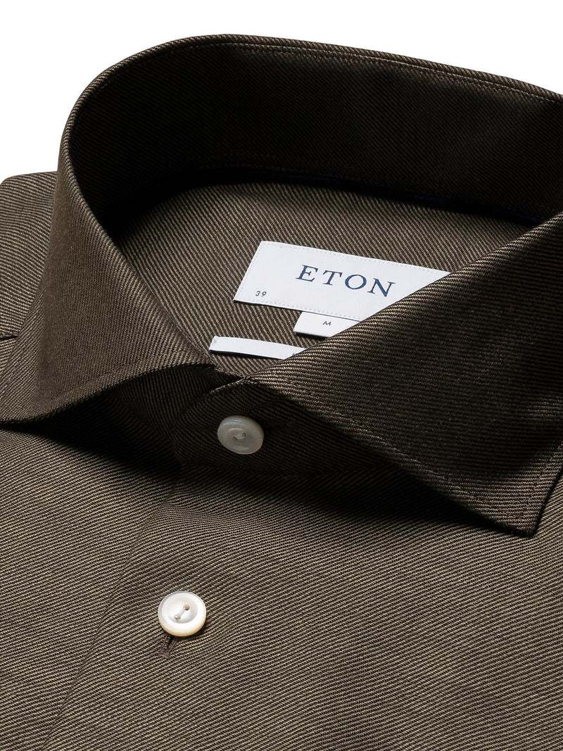 Eton Contemporary Dark Brown Merino Shirt Skjorte Mørkegrønn - chrismoa.no