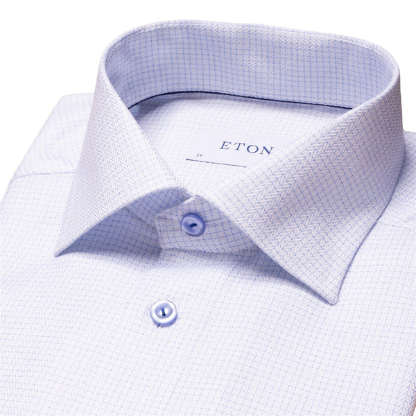 Eton Slim Light Blue Herringbone Signature Twill Shirt Skjorte Lyseblå - chrismoa.no