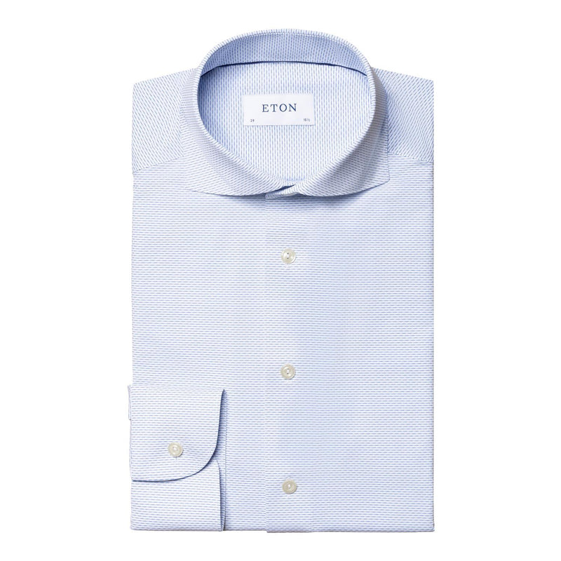 Eton Slim Fit Blue Four-Way Stretch Shirt – Semi Solid Skjorte Mønster - chrismoa.no