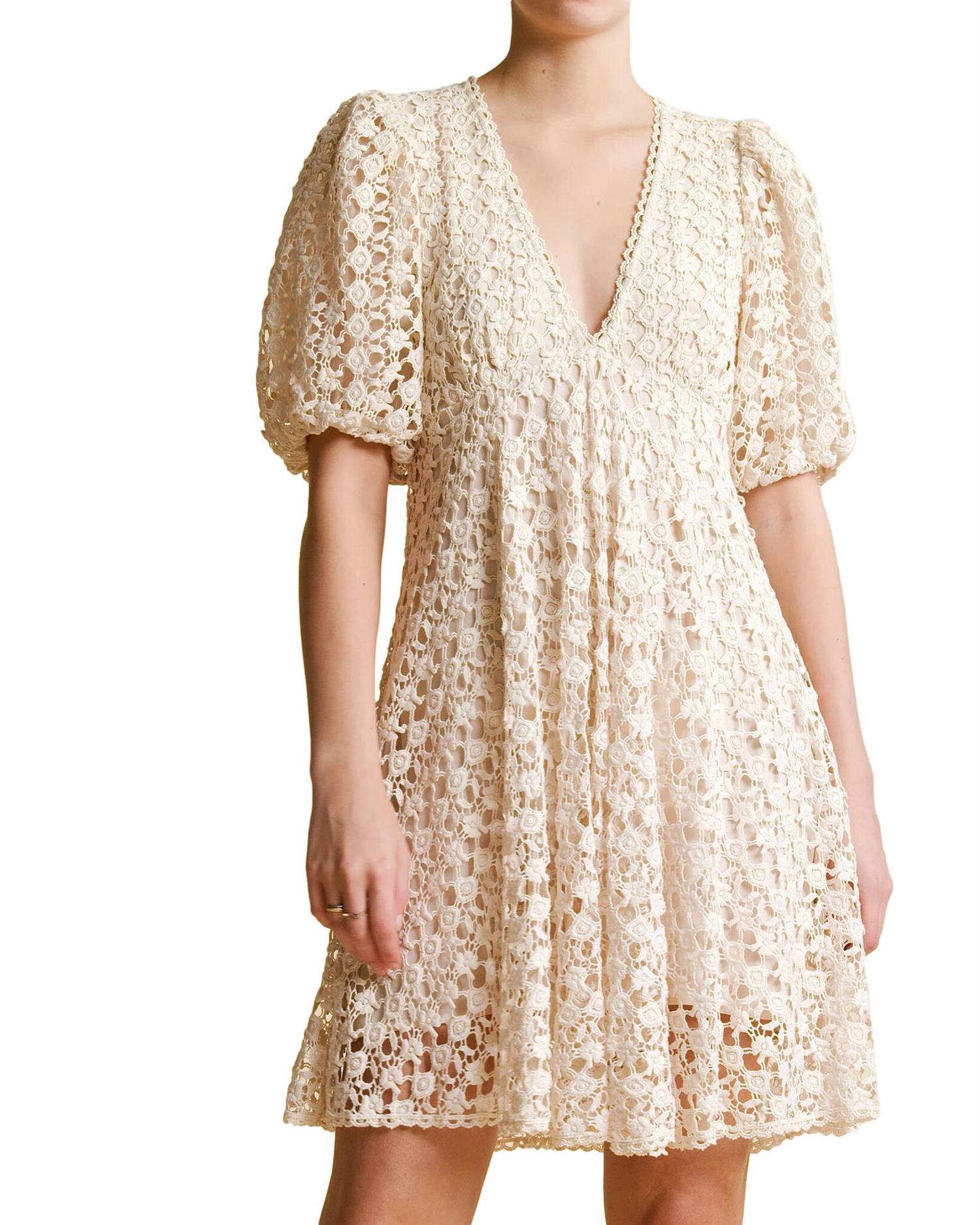 By TiMo Lace Crochet Puffed Dress Kjole Kremfarget - chrismoa.no