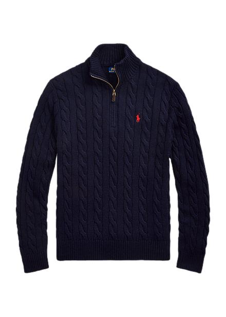 Polo Ralph Lauren Cable Knit Quarter-Zip Genser Marine - chrismoa.no