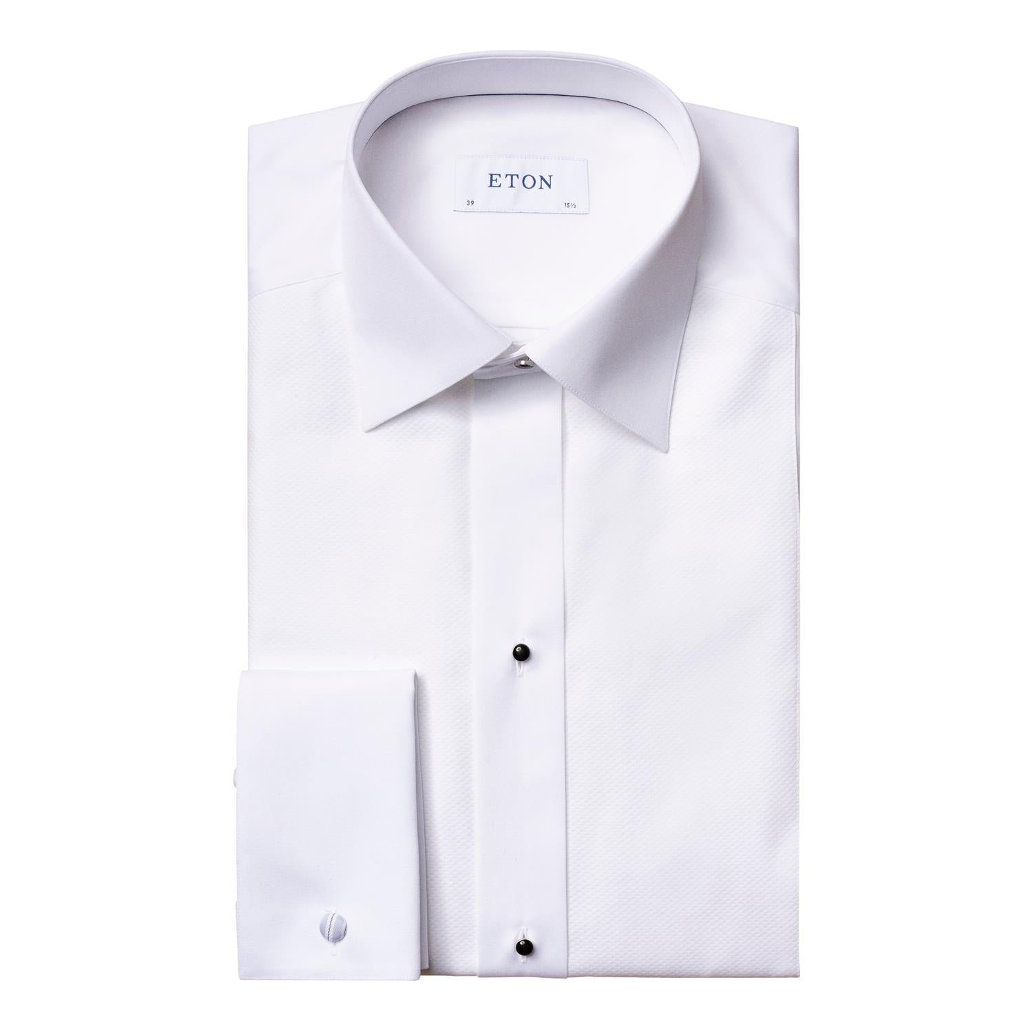 Eton Piqué black tie shirt Slim Skjorte Hvit - chrismoa.no