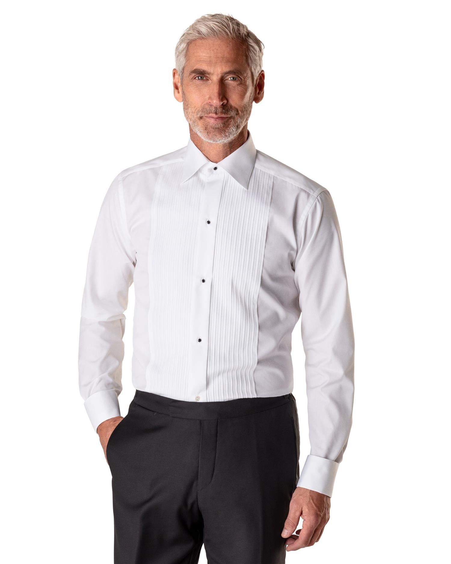 Eton Contemporary Plissé black tie shirt Skjorte Hvit - chrismoa.no