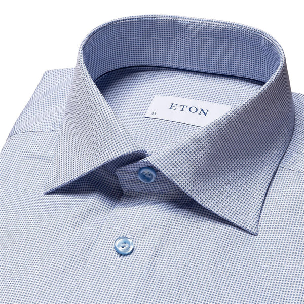 Eton Slim Mid Blue Pin Dot Signature Twill Shirt Skjorte Blå - chrismoa.no