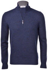 Gran Sasso 2-Ply Cashmere Blend Mock Zip Genser Dueblå - chrismoa.no