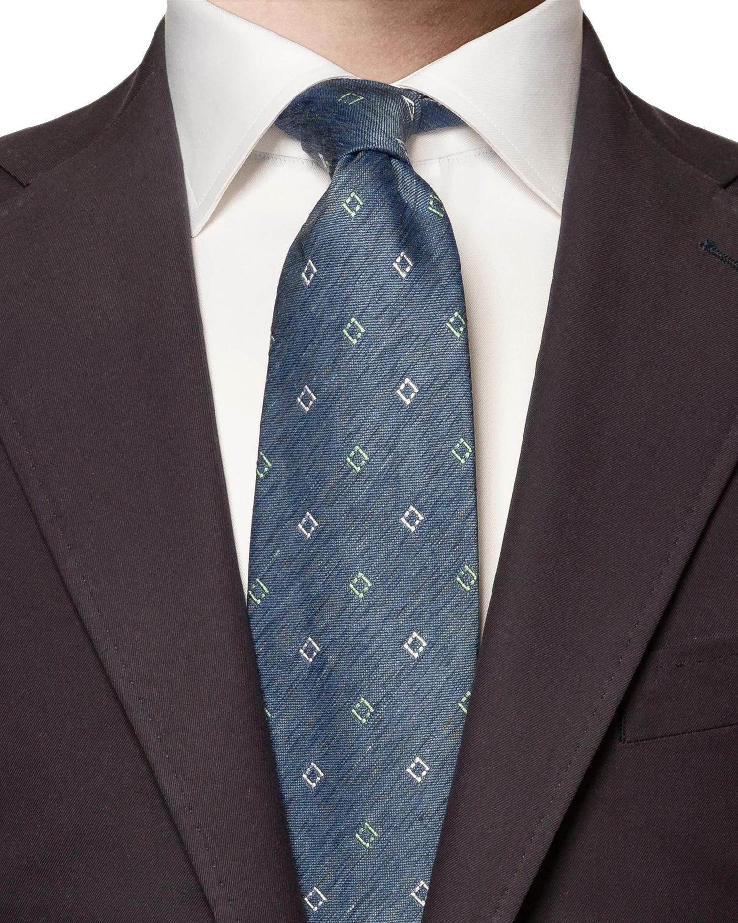 Eton Navy Blue Geometric Silk Linen Tie Slips Marine - chrismoa.no