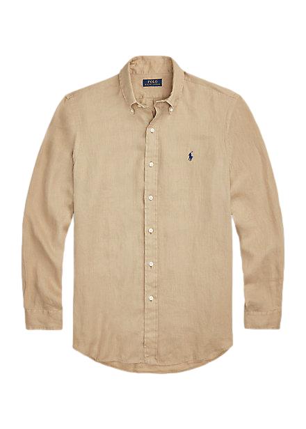 Polo Ralph Lauren Slim Fit Linen Shirt Skjorte Khaki - chrismoa.no