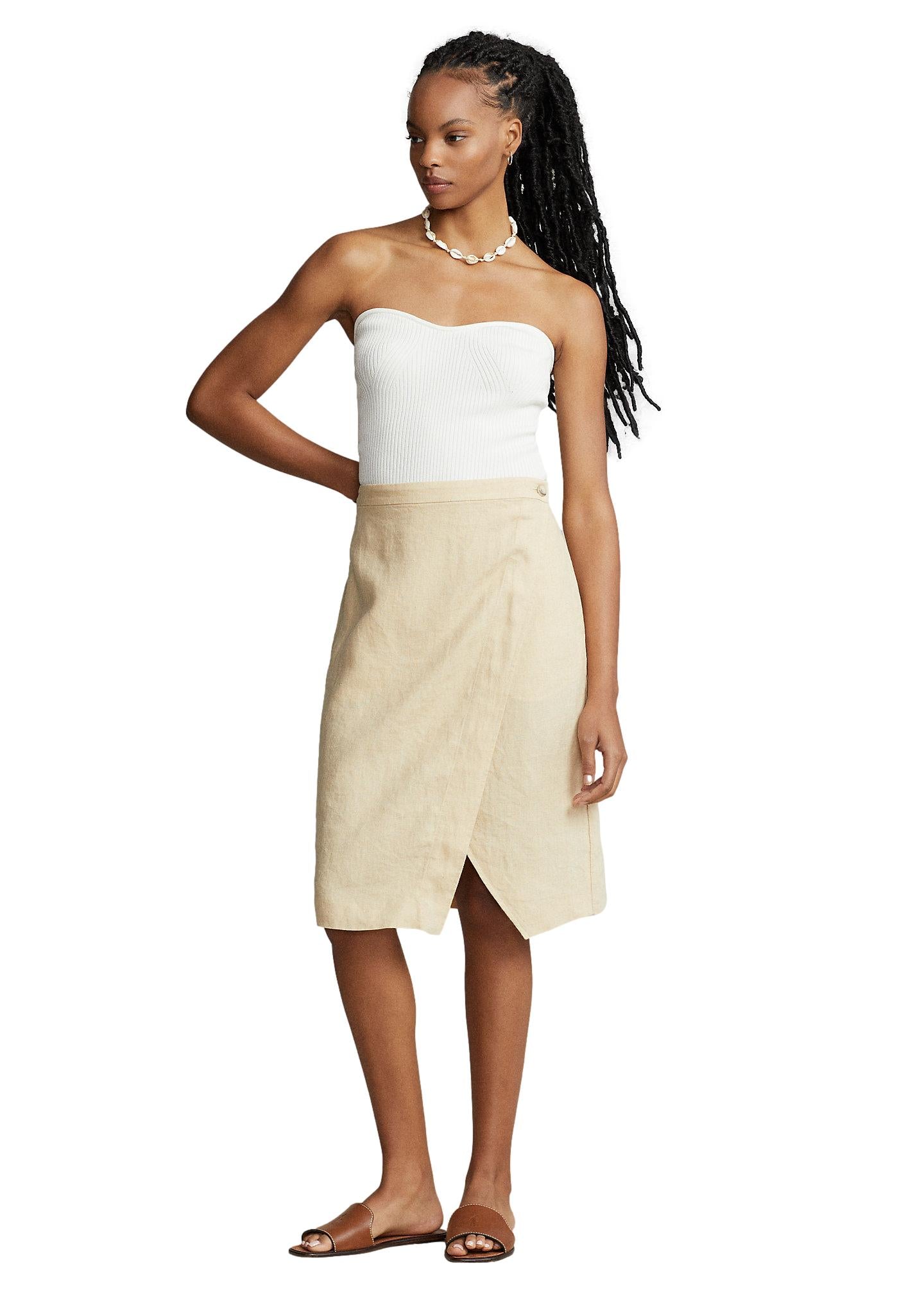 Polo Ralph Lauren Linen Wrap Skirt Skjørt Beige - chrismoa.no